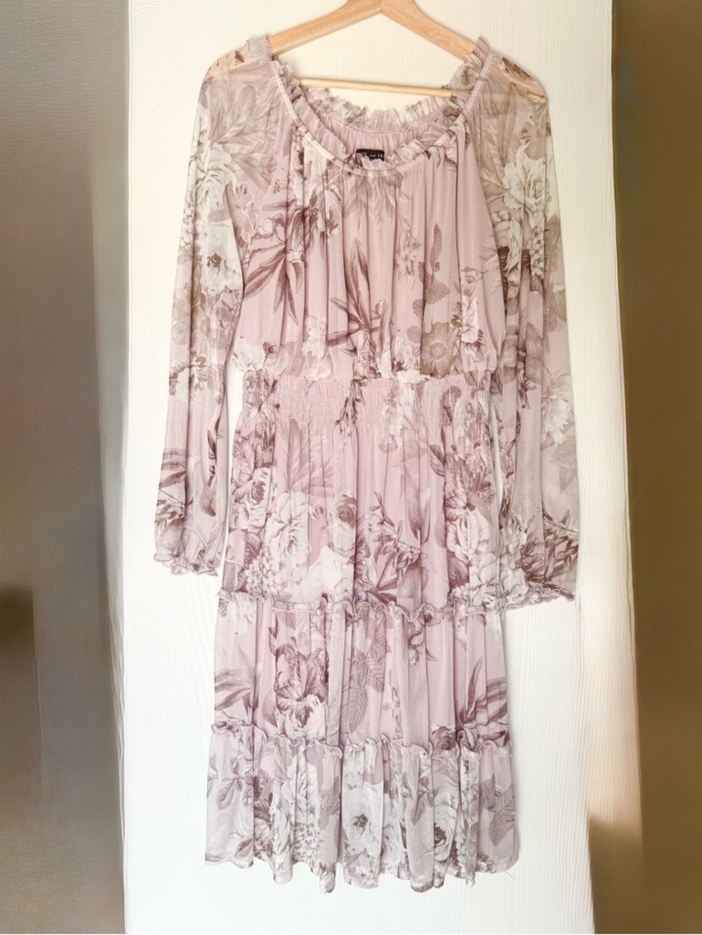 Floral Tiered Sheer Dress in Blush Mauve